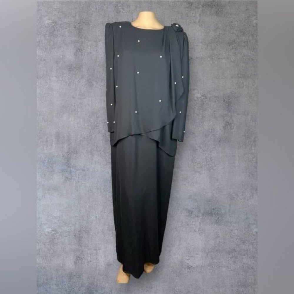 BRIDAL ORIGINALS INC BLACK  VINTAGE DRESS WITH PEARL ACCENTS MOB
